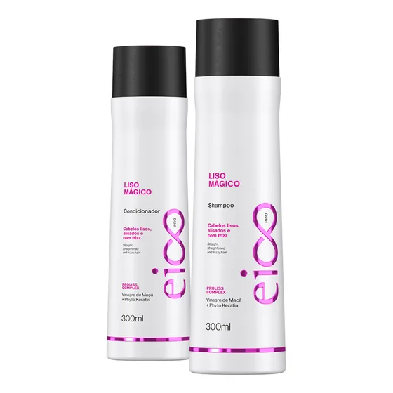 Eico Pro Liso Mágico Shampoo Sem Sal + Condicionador Leave-in 300ml Cabelos Lisos Alisados Brilho Sem Frizz