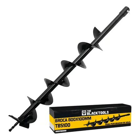 Broca Para Perfurador De Solo Tipo D Helicoidal Espiral Duplo 80 X 10cm Com Pino Trava Tbs100 The Black Tools