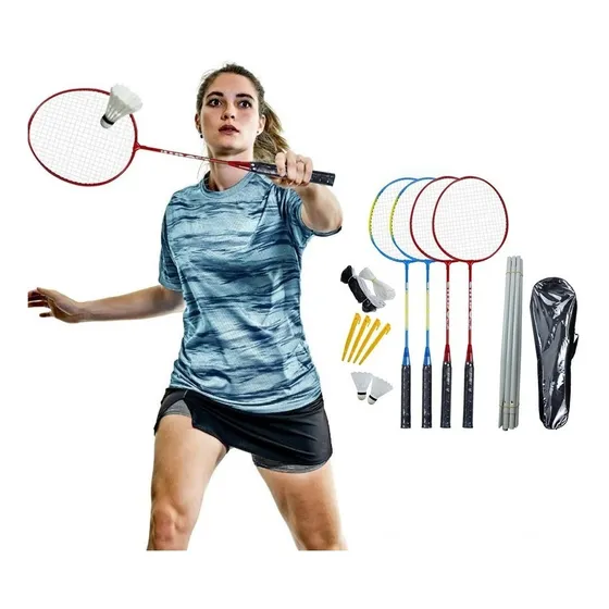 Set Badminton 4 Raquetas + 2 Plumillas + Red / Jugueton