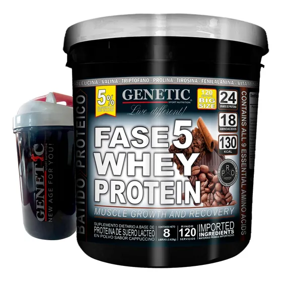 F5 Whey Proteína Fortificada Masa Muscular Shaker  Genetic