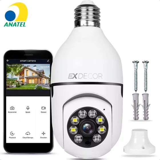 Câmera De Segurança Ex Decor Lâmpada Ip Wifi Com Visão Noturna Interna Externa App Yoosee Espiã 360º