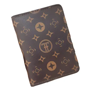Carteira Slim De Couro Torontos Masculina Feminina Cor Marrom Desenho Do Tecido Tt Carteira Slim De Couro Torontos Masculina Feminina Cor Marrom Desenho Do Tecido Tt