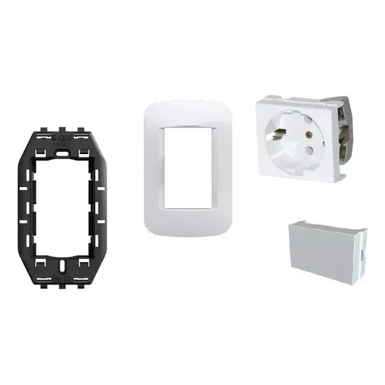  Llave Completa Jeluz Con Mod Toma 16 Amp Schuko Blanco Pack