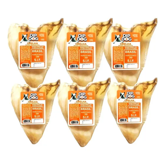 Orelha Bovina Petisco Natural Desidratada Cães Kit 6 Cor Bege
