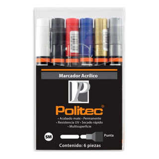 Kit Marcadores Acrílicos Politec Acabado Mate 2 Mm 6 Piezas Kit Marcadores Acrílicos Politec Acabado Mate 2 Mm 6 Piezas