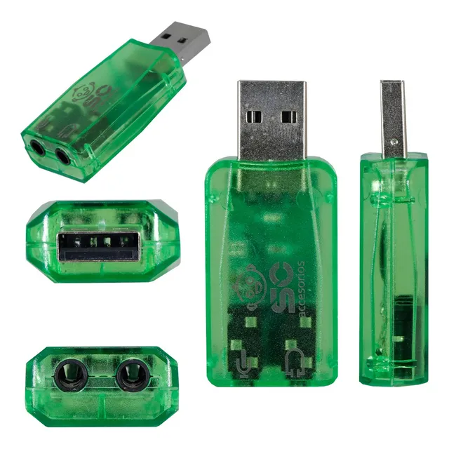 Tarjeta De Sonido Usb Audio 5.1 Canales Pc Laptop Digital 3d Color Verde claro
