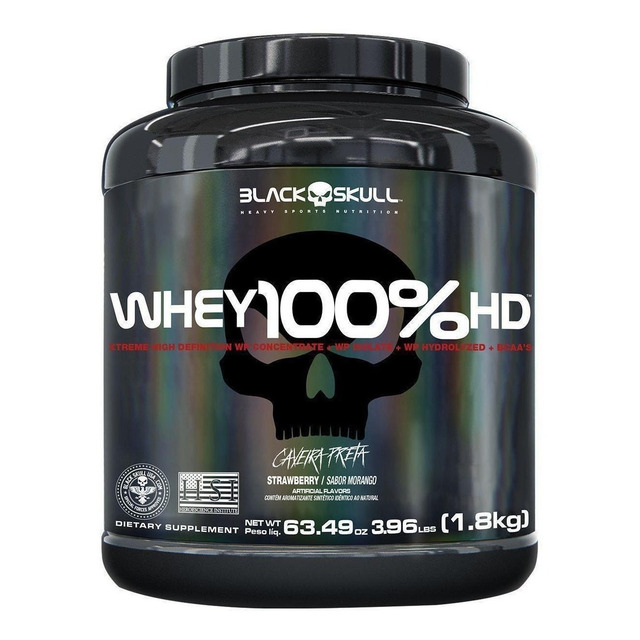 Whey 100% Hd 1,8kg Wpc + Isolado + Hidrolisado - Black Skull Sabor Morango Whey 100% Hd 1,8kg Wpc + Isolado + Hidrolisado - Black Skull Sabor Morango