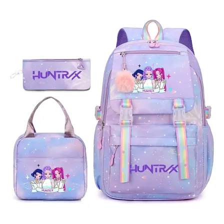 Mochila Demon Hunters Huntrix Kpop Mujer Y Hombre 3 Piezas