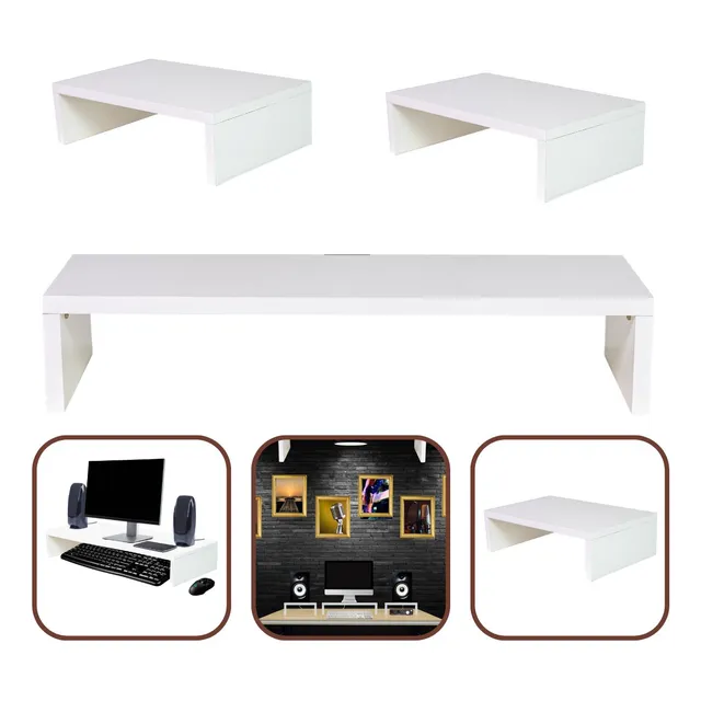 Kit Base Para Monitor Suporte De Mesa Mdf Branco 3 Unidades