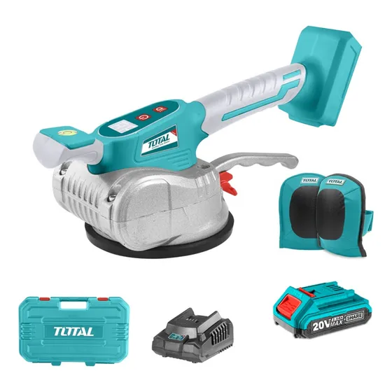 Ventosa vibradora Total 20V para cerámicas 50Kg con 1 batería 2.0Ah litio ion cargador rodilleras y maletín plástico TtvlI20101