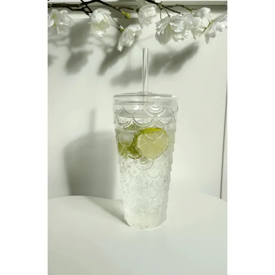 Vaso De Vidrio Con Sorbete Largo Con Escamas Grandes 600ml