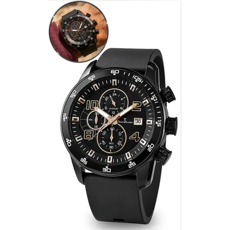 Relógio Jean Vernier Masculino Cronógrafo Prova D'água 100m Preto