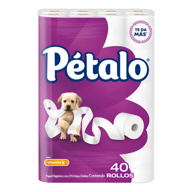 Kit 40 Rollos Papel Higiénico Pétalo 215 Hojas Dobles
