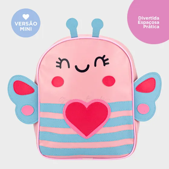 Mochila De Costas Infantil Para Passear Dia Dia Parque Otima Cor Rosa Desenho Do Tecido Borboleta