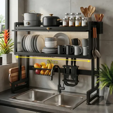 Escorredor De Louça Yesop Suspenso Grande Para Copos Talheres E Pratos Organizador De Pia Cozinha 65cm Preto-65cm