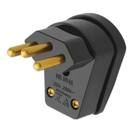 Plug Pino Maciço Macho 90 Gr 2p+t 20a Fame Preto Prensa Cabo
