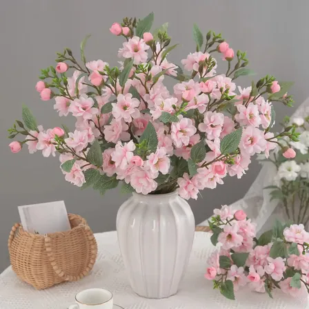 2 Buques Flores De Camélia Artificial 5 Galhos Decoração