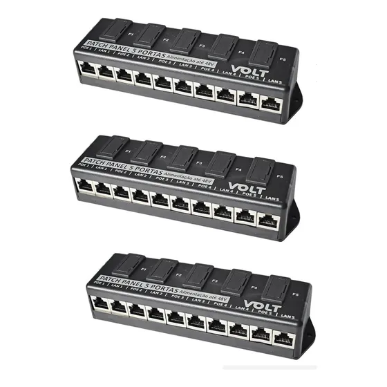 Régua Patch Panel Poe Fast 5 Portas 12 A 60v - Volt 3 Peças
