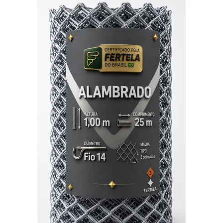 Tela Alambrado Fio 14 Altura 1,00 X 25 Metros Malha 7 Cm Prateado