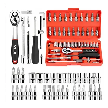Kit Ferramentas 46 Peças Com Soquetes e Chaves Para Carro e Casa Vlx Vermelho