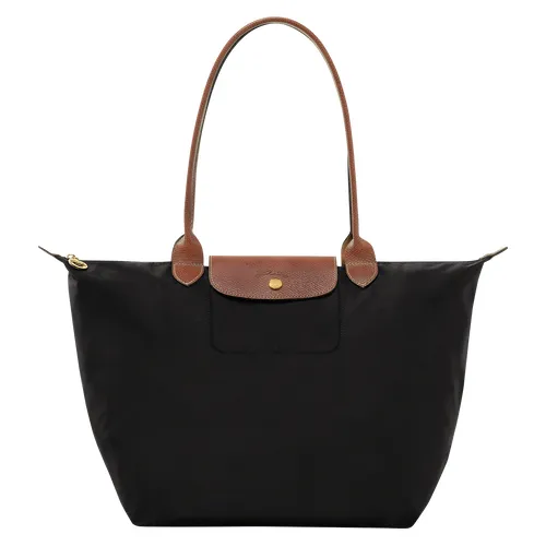 Bolsa Longchamp Mod Original G Cor Preta Preto Liso Ouro Marrom