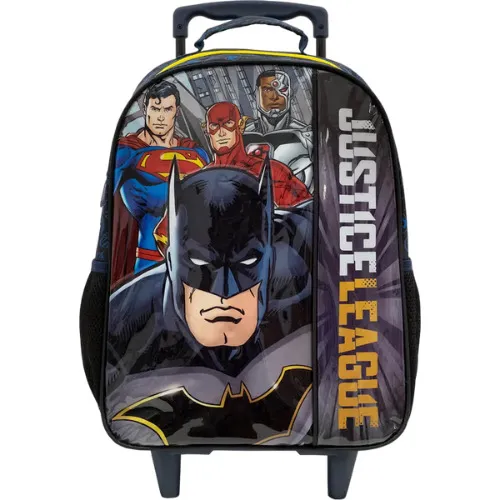 Mochila Carrinho Xeryus Lancheira Liga Da Justiça R2 9520 Cor Azul Desenho do tecido Batman