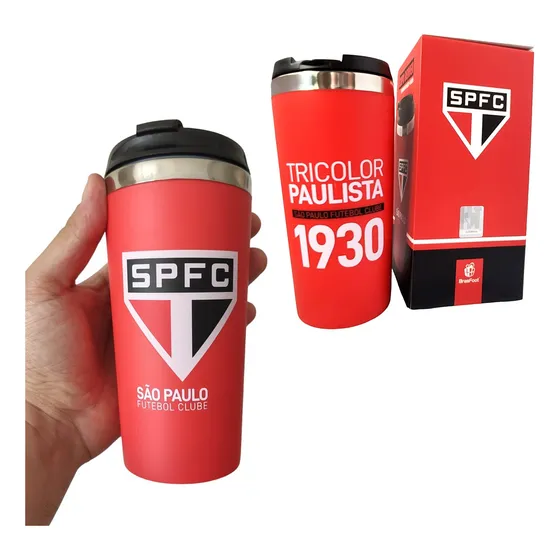 Copo São Paulo Térmico Inox Emborrachado Oficial Com Tampa