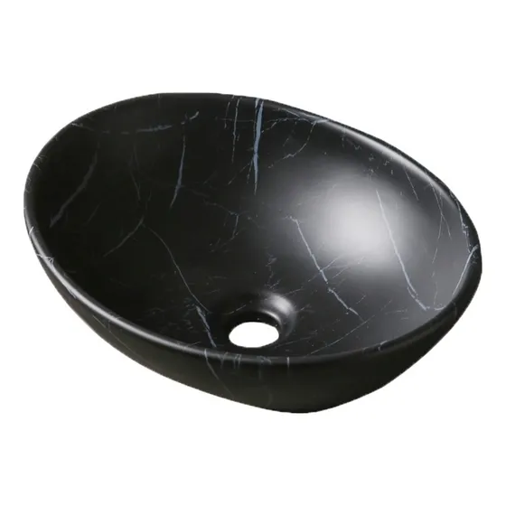 Bacha De Baño Negra Marmolada Mate Oval 41x33x14cm