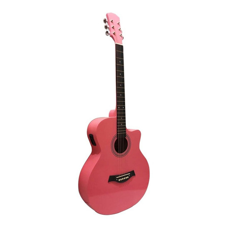 Guitarra Electroacustica Rosa Cuerdas De Acero Funda Puas Guitarra Electroacustica Rosa Cuerdas De Acero Funda Puas