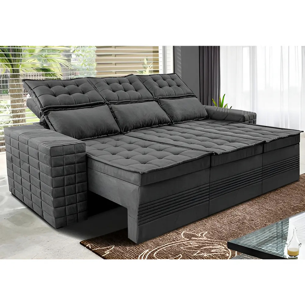 Sofá 3 Lugares Retrátil e Reclinável Cama inBox Senses 2,00m Velusoft Cinza