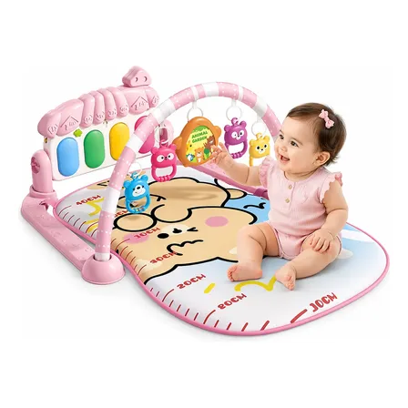 Tapete Bebê Atividades Musical C/ Bichinhos Piano Rosa
