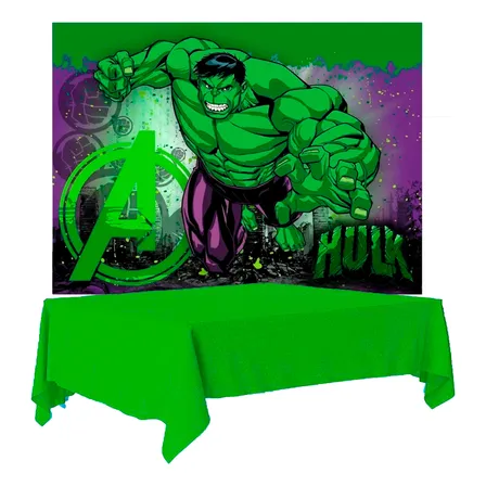 Kit Festa Hulk Decoração Aniversário Toalha Verde+ Painel Gg