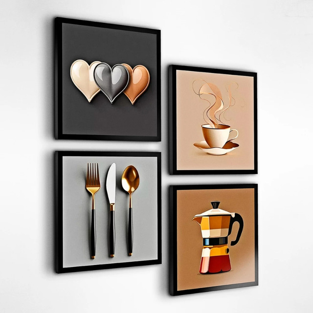 Kit 4 Quadros Decorativos Café Xícara Cozinha Cantina Mdf Kit 4 Quadros Decorativos Café Xícara Cozinha Cantina Mdf