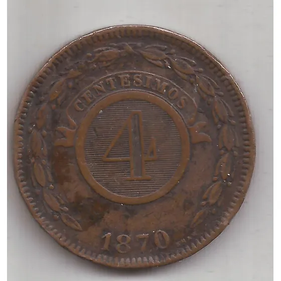 Paraguay Antigua  Moneda De 4 Centesimos Año 1870