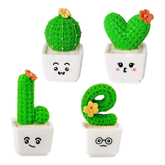 A 4 Peças De Estatuetas Em Miniatura De Cactos Grandes