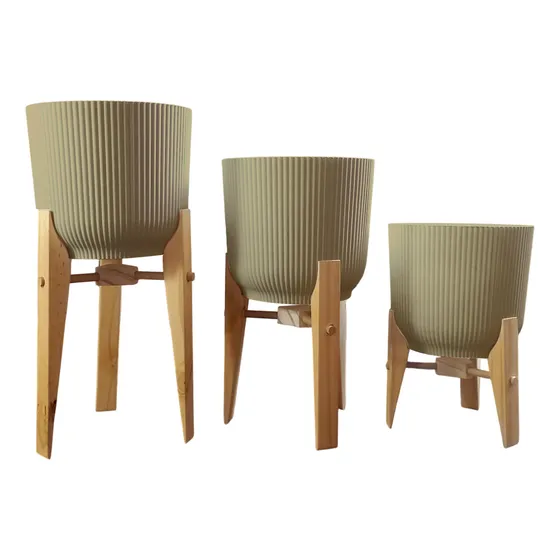 Porta Maceta Takai N20 - 3 Alturas Pie Madera Diseño Nórdico