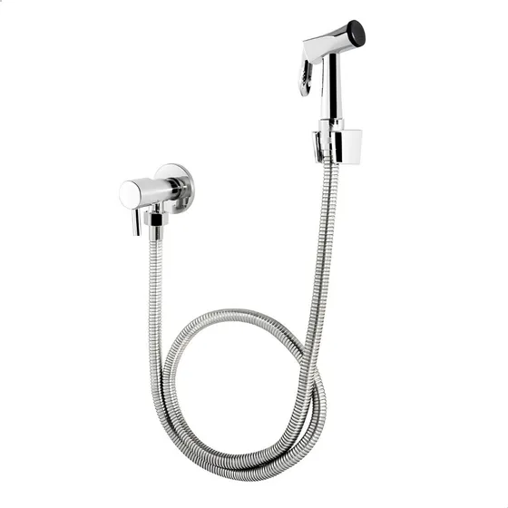Ducha Higiênica Soft inox Completa 100% Metal 1/4 De Volta Cor Prateado