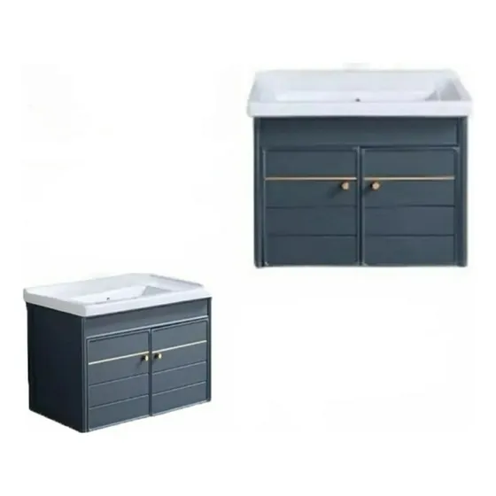 Lavamanos De Cerámica/gabinete Aluminio Gris Templado 60x41x