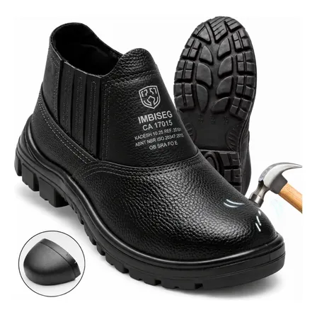 Bota Botina Segurança Trabalho Couro Resistente Epi Bico Pvc
