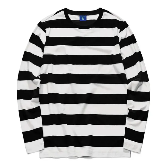 Camisa De Rayas Blancas Y Negras, Camiseta De Manga Larga Co