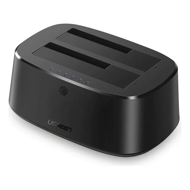 Base Usb 3.0 Para Disco Duro Doble Bahía Ugreen 50854 Negro Soporta 2.5' y 3.5