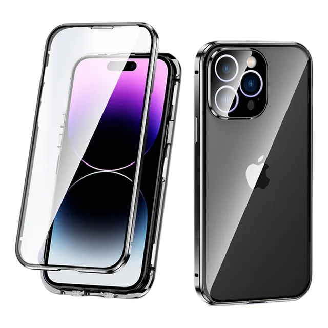 Capa Magnética De Metal Para iPhone De Vidro Dupla Face