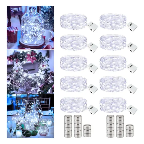 Kit 10 Rolha Led Fio Fada 2m 20 Leds Branco Frio Luz Garrafa Cor Das Luzes Azul 2 Bateria