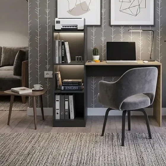 Mesa Escritorio PC con Biblioteca Integrada 110cm Melamina