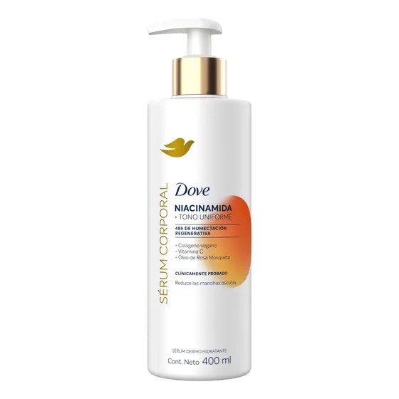 Dove Sérum Corporal Niacinamida + Tono Uniforme, para piel con manchas, reduce las manchas obscuras y elimina la resequedad