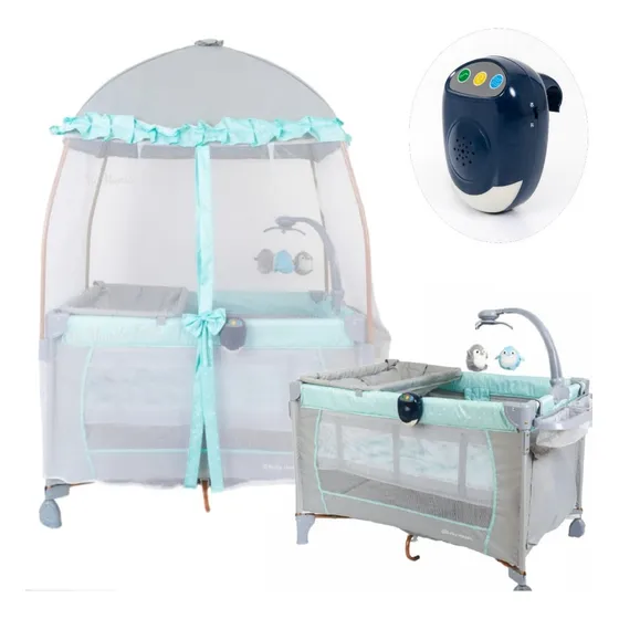 Cuna Corral Corralito Mecedora Ebaby Musical Color Verde Claro Diseño De La Tela Acolchado