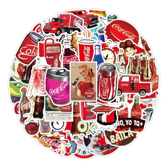 Refresco 50 Calcomanias Stickers Pvc Contra Agua Coca Cola