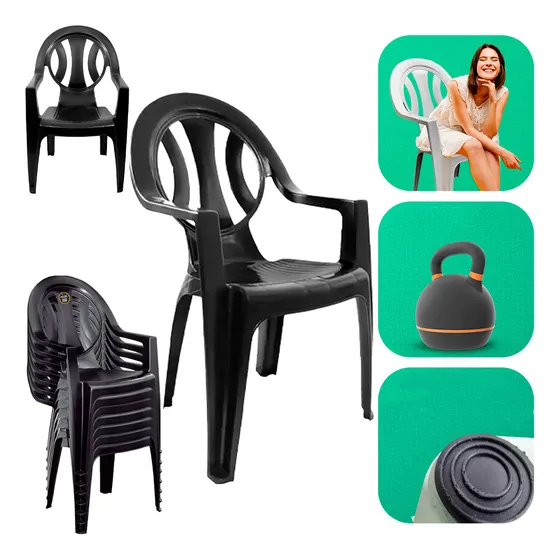 Kit 6 Cadeiras Plásticas Para Piscina Poltrona C/ Braço