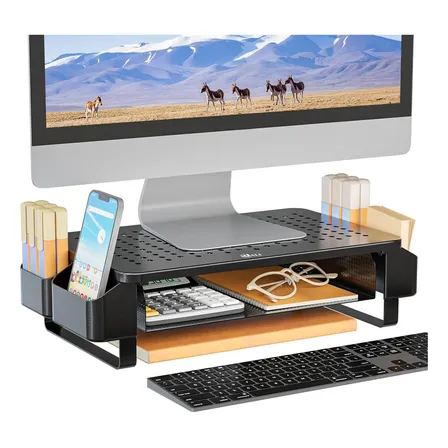 Soporte Elevador De Metal Para Monitor Con Cajón Organizador Negro