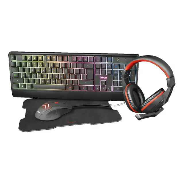 Combo Gamer Trust Ziva 4 En 1 Auricular Teclado Mouse Pad C Color Del Teclado Negro Color Del Mouse Negro